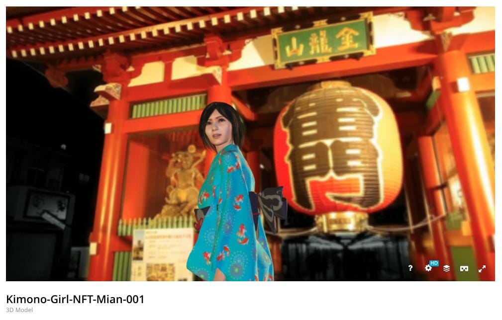 Asakusa Sensoji Kaminarimon Mian NFT Kimono Girl 360VR Sketchfab